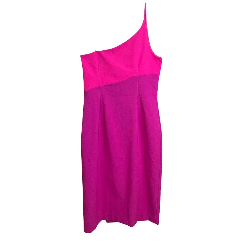 AIDAN MATTOX NWT Barbiecore Pink Midi Sheath One Shoulder Dress Sz 8 Cocktail - Picture 3 of 7